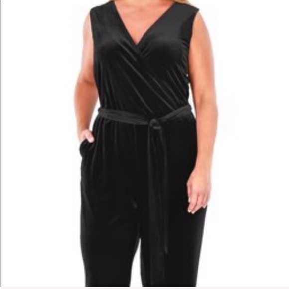 NY Collection Jumpsuit Black Velvet Jumpsuit - Picture 8 of 8